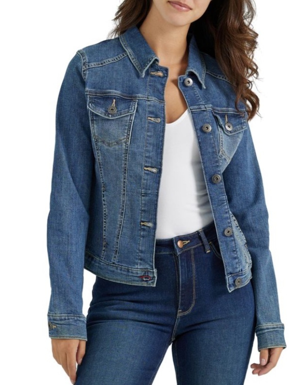 Wrangler Authentics Women's Stretch Denim Jacket Button Front Long Sleeve - M